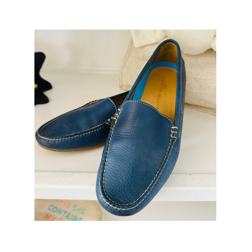 Peter Millar Women’s Blue Pebble Leather Driving Moccasins size 9  Gorgeous! - Picture 2 of 7